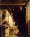 turkish merchant smoking in his shop